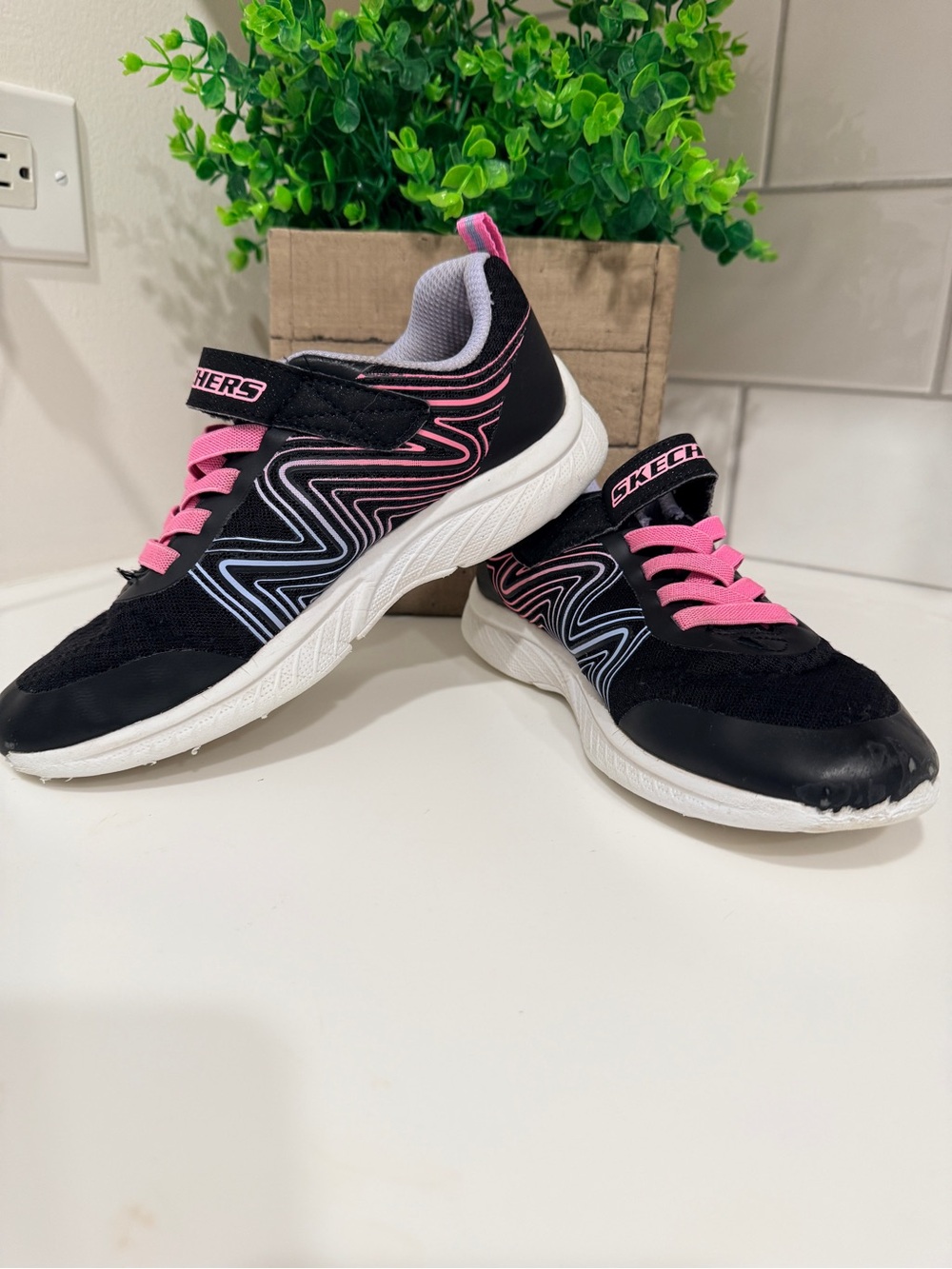 Skechers Kids Black Sneakers with Pink Accents